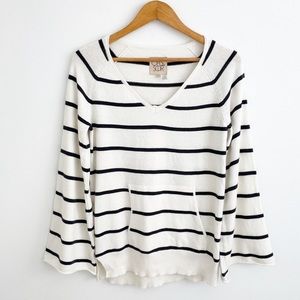 Chaser Boho Stripe Linen Blend Kanga Pocket Bell Sleeves Sweater Size Small